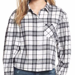 NWT BP Puff Sleeve Plaid Top Oversized Flannel